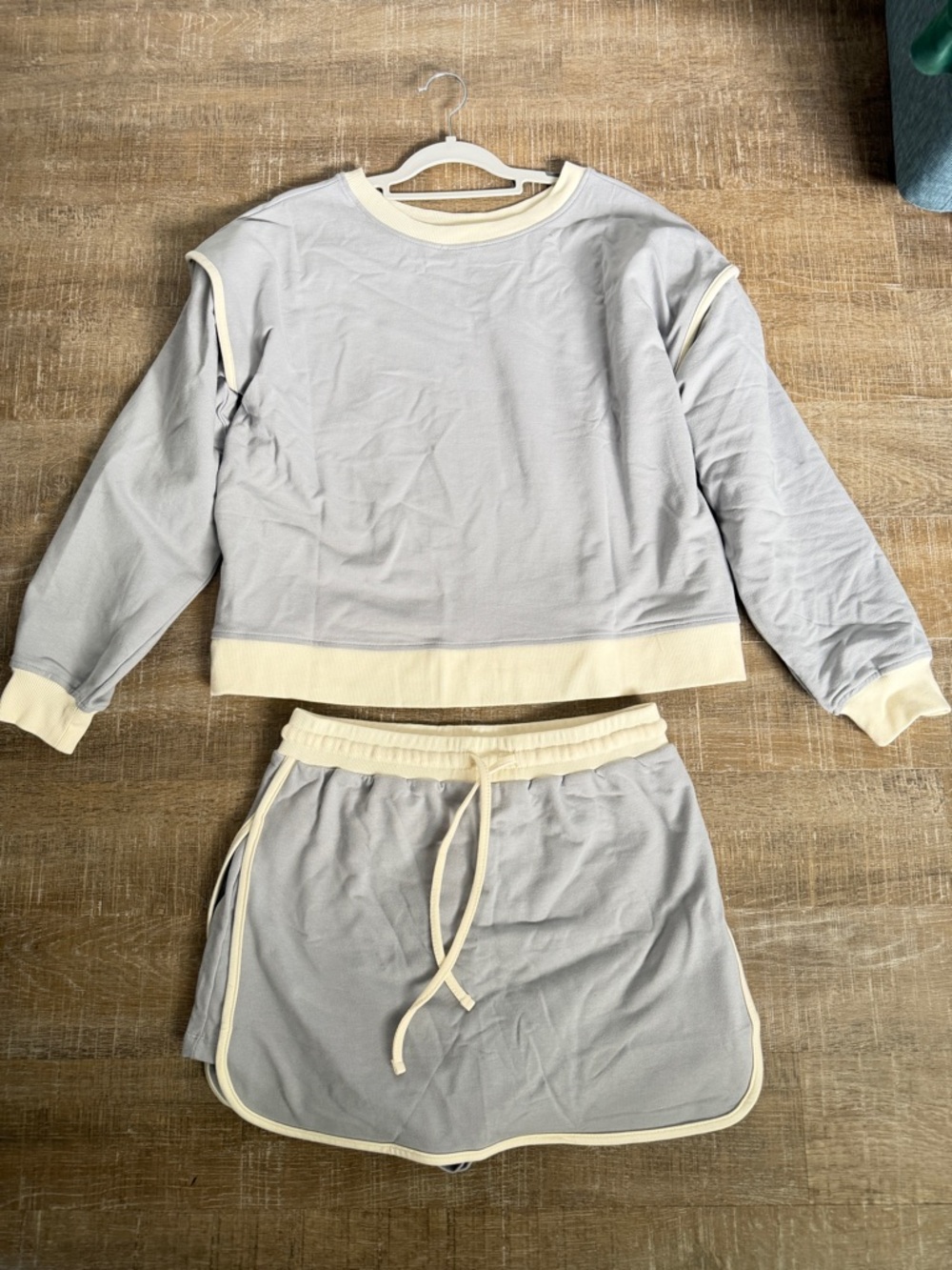 Zenana Outfitters Light Gray/Blue and Cream Two-Piece Skort Set